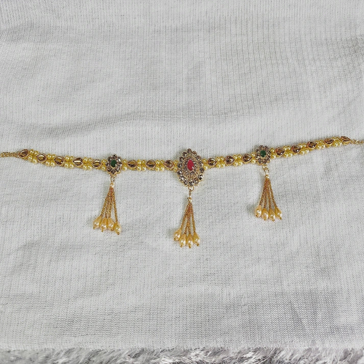 Gold Plated Waist Belt with Red & Green Stones