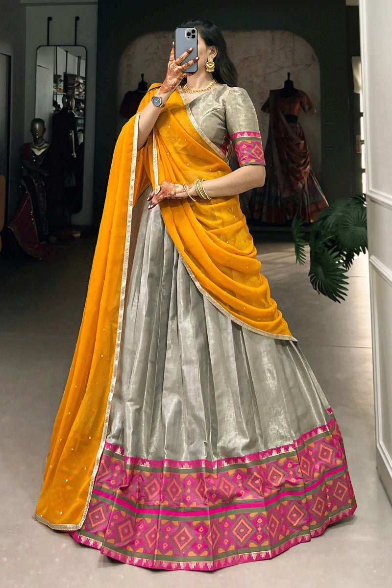 Pongal Festival Traditional Outfits Grey Half Saree