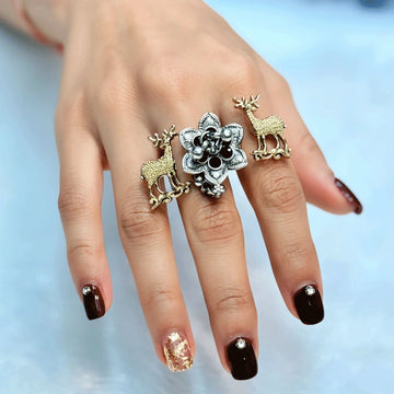 Traditional Oxidised Golden Deer Design Ring