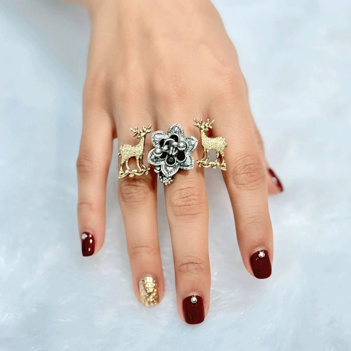 Traditional Oxidised Golden Deer Design Ring