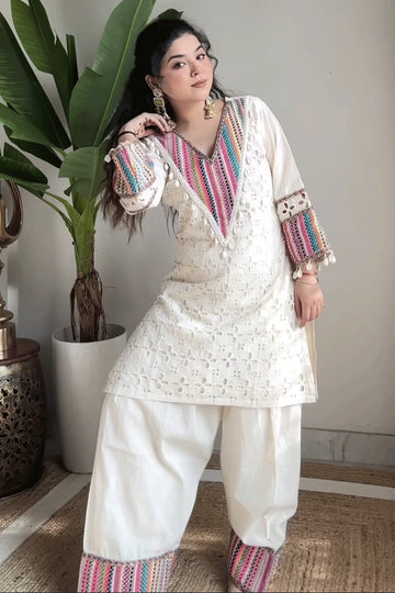 Ready To Wear White Color Kodi Work Cordset