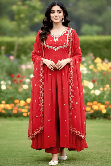 Karwa Chauth Special Designer Embroidery Work Plazzo Suit For Women