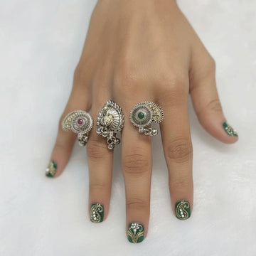 Stylish Oxidised Ring with Color Stones