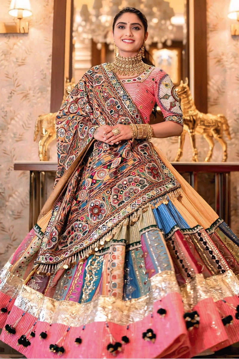 Real Mirror Work With Digital Print Chaniya Choli For Garba Night