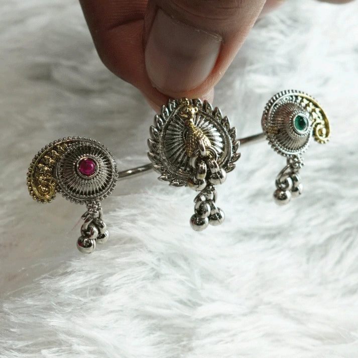 Stylish Oxidised Ring with Color Stones