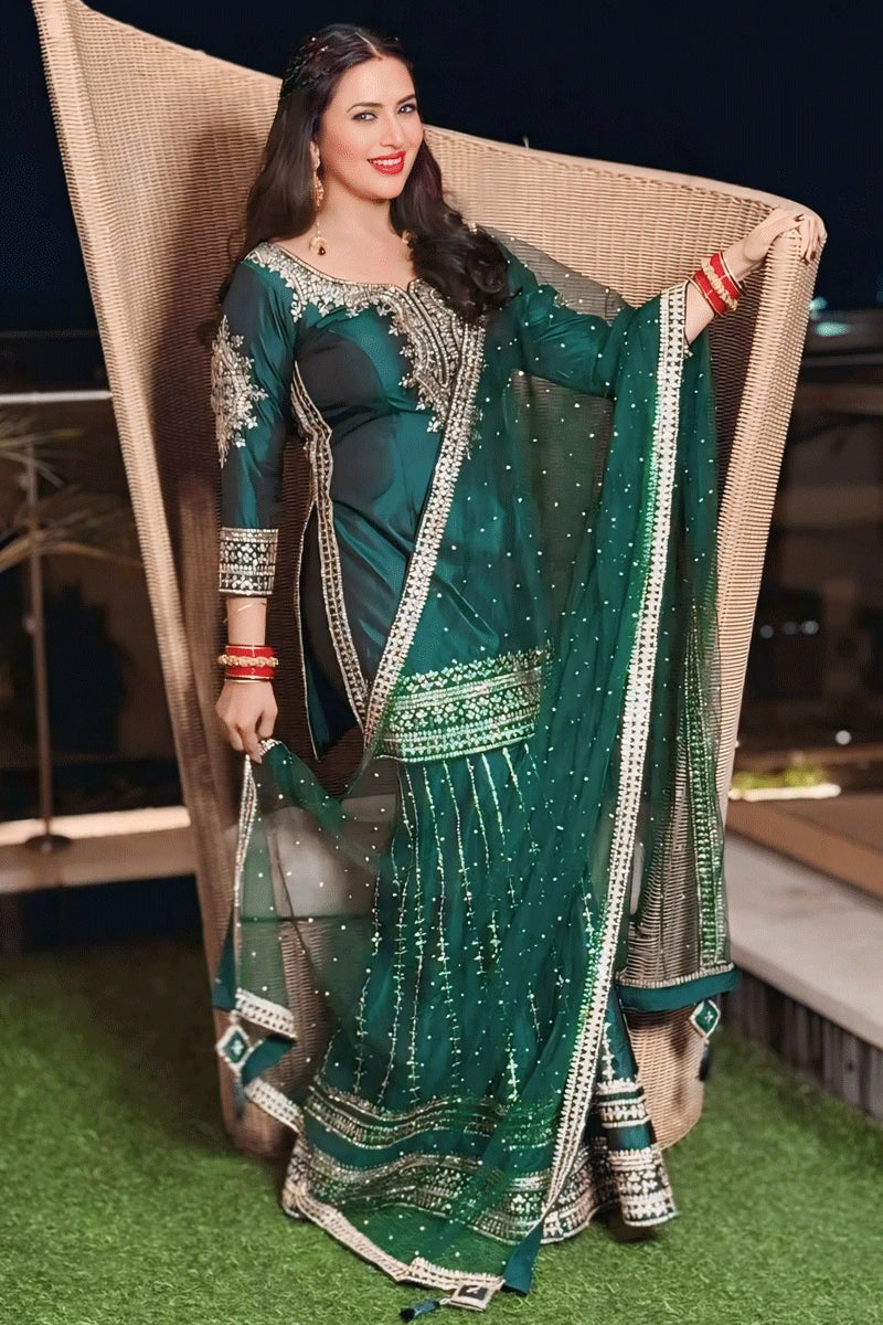 Actress Divyanka Tripathi Green Sharara Suit