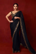 Actress Vidya Balan Reception Wear Black Saree