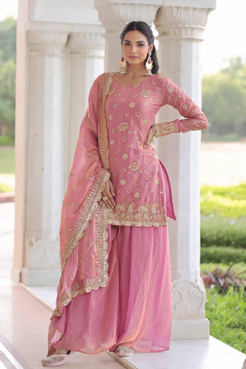 Baby Pink Long Sleeves Sharara Suit for Girl