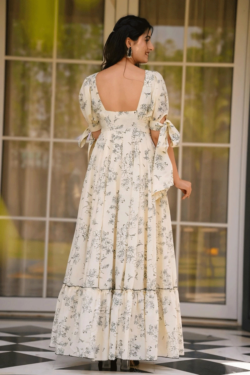 Party Wear Floral Print Western Gown for Girl - Anaya Designer Studio Off-White / M Party Wear Floral Print Western Gown for Girl - Anaya Designer Studio Off-White / M