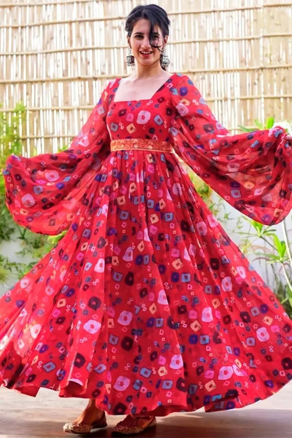 Balloon Sleeves Floral Gown For Women 2022 - Anaya Designer Studio