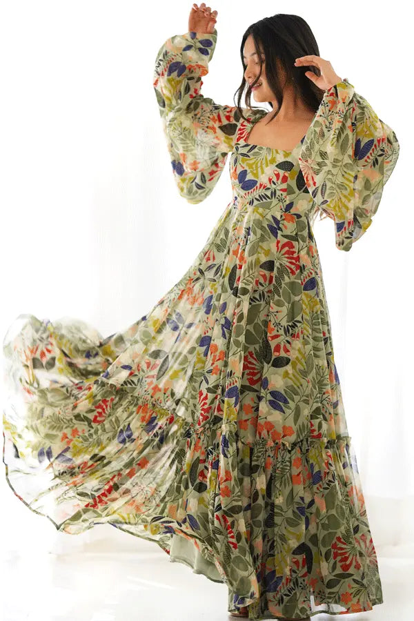 Baloon Sleeve Floral Print Gown Online