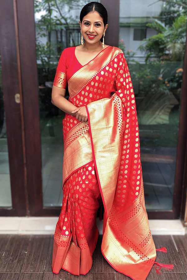 Banarasi Saree Red Colour For Karva Chauth - Anaya Designer Studio