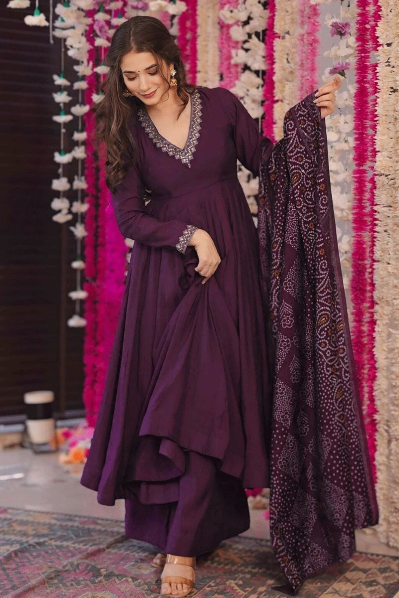 Full Sleeves Anarkali Suit with Bandhani Print Dupatta for Girl