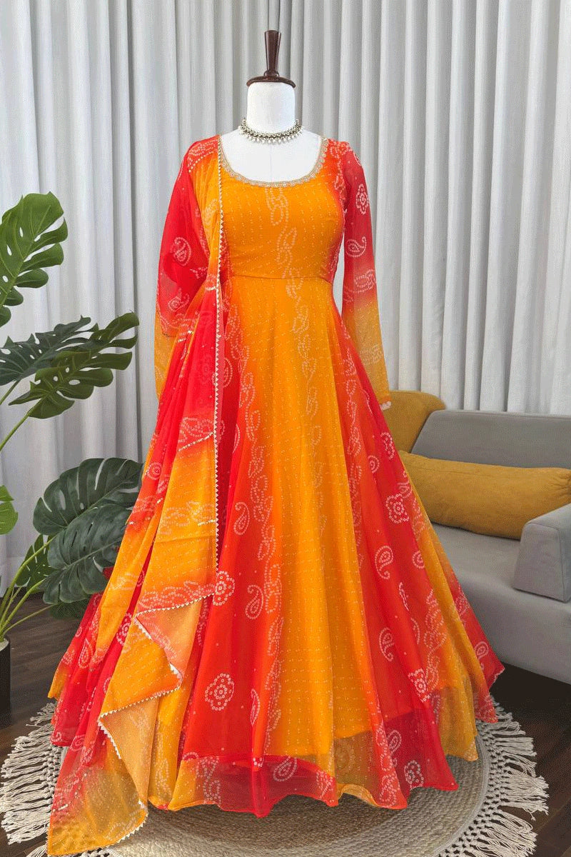 Long Sleeves Georgette Anarkali Suit For Haldi - Anaya Designer Studio Long Sleeves Georgette Anarkali Suit For Haldi - Anaya Designer Studio