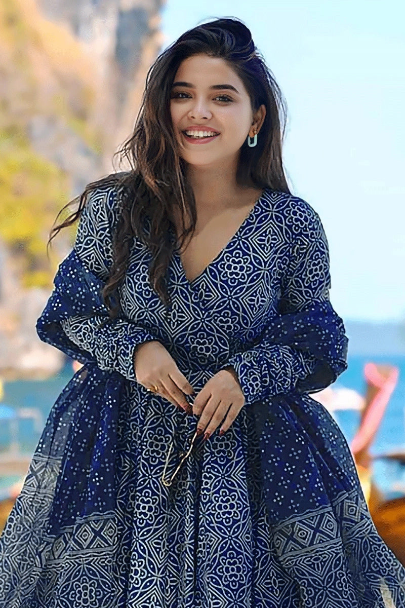 Royal blue Bandhani Anarkali