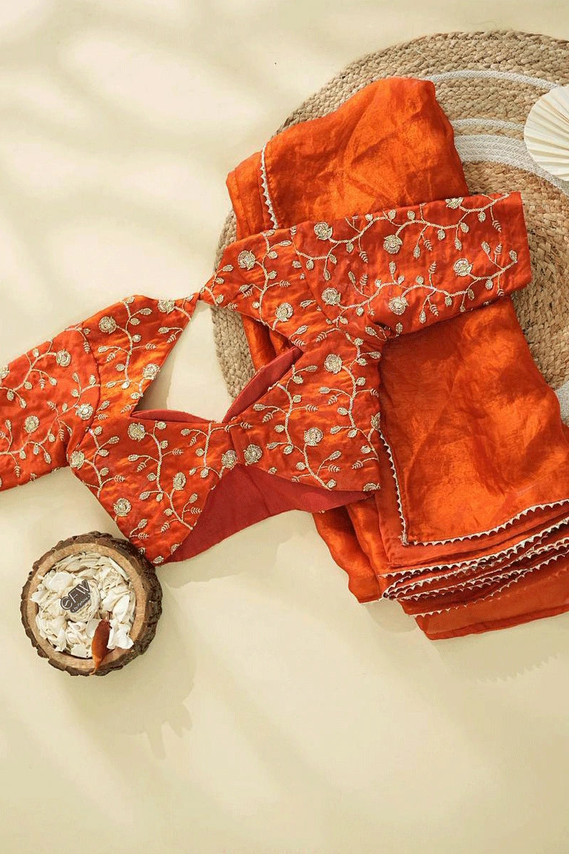 Beautiful Orange Reception Saree for Girl

