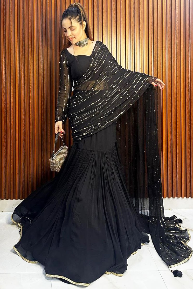 Black Color Ready To Wear Saree