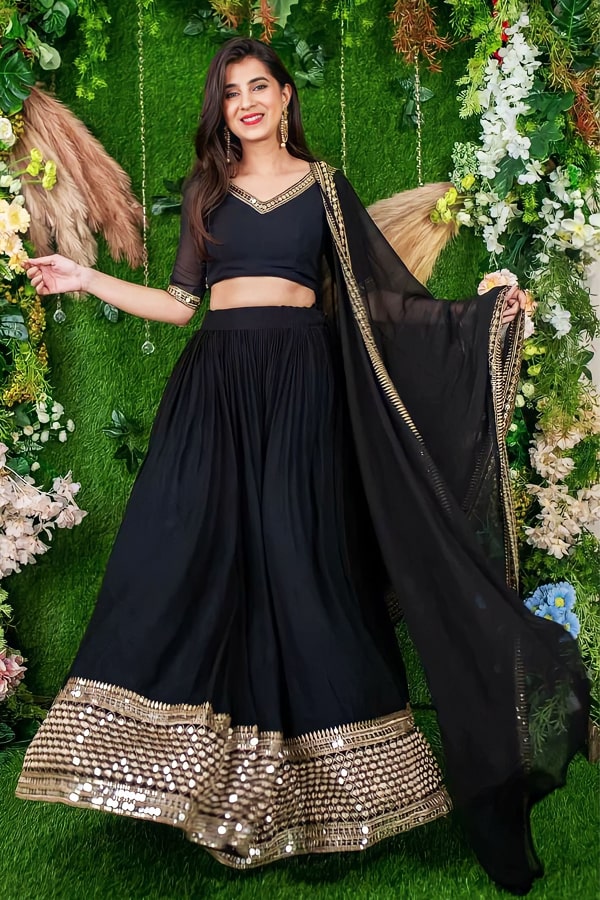 Black Crop Top Lehenga For Teenage Girl - Anaya Designer Studio
