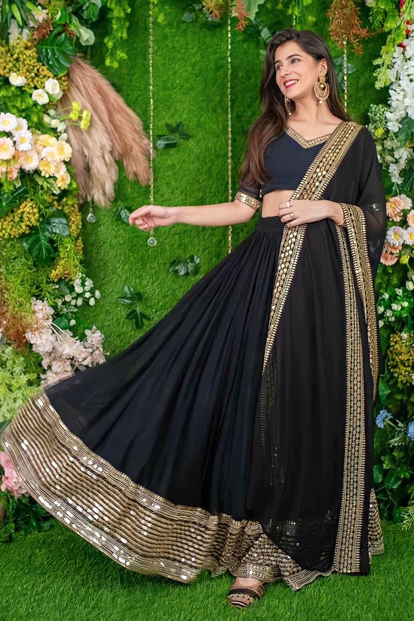 Black Crop Top Lehenga For Teenage Girl - Anaya Designer Studio
