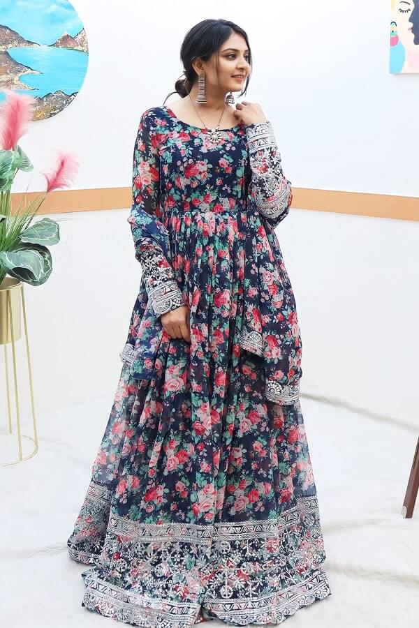 Black Floral Dress Gown For Women