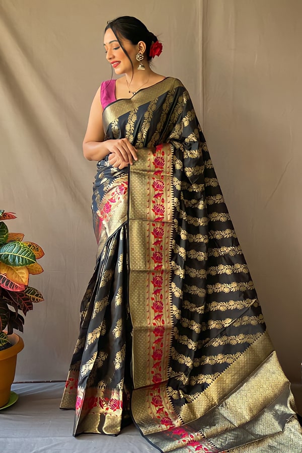 Black Paithani Silk Saree Online Shopping - Anaya Designer Studio