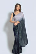 Black Sequin Saree With Vichitra Silk