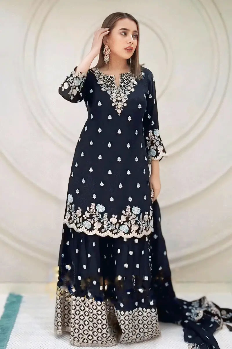 Black Color Punjabi Sharara Suit Collection