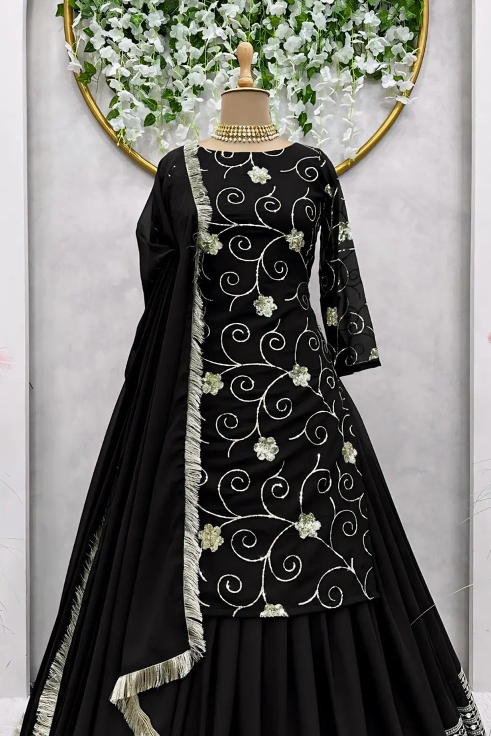 Black Short Kurti Lehenga for Function