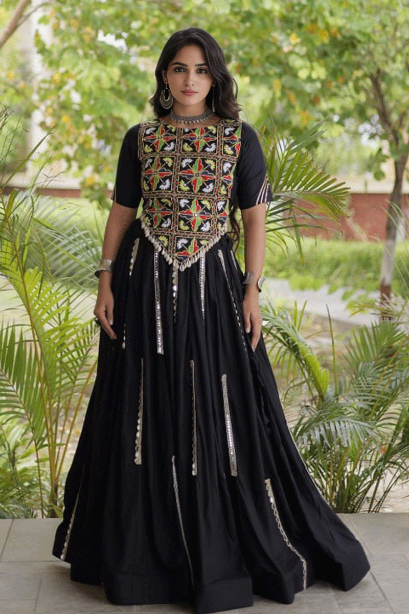 Black Mirror Work Lehenga Choli For Garba