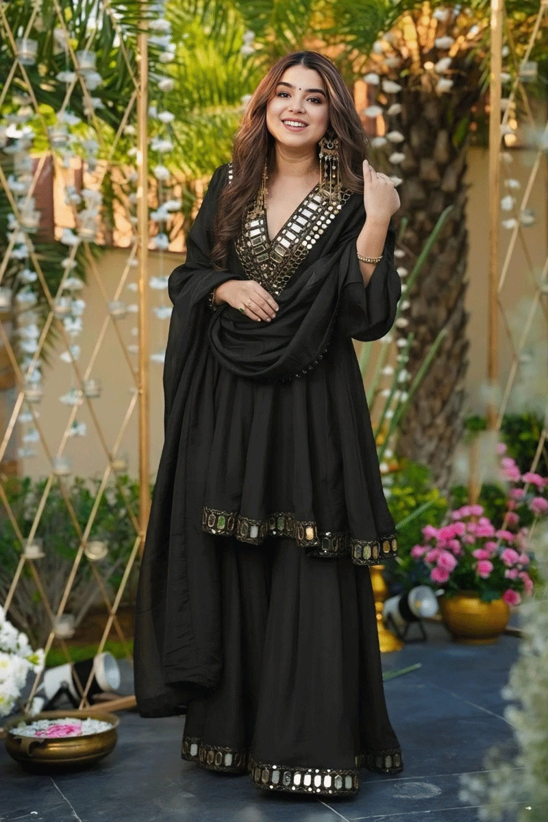 Black mirror handwork sharara dress