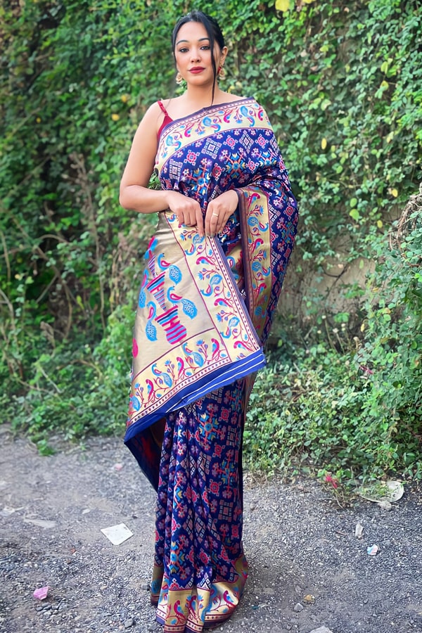 Blue Colour Paithani Silk Saree Online Shopping - Anaya Designer Studio