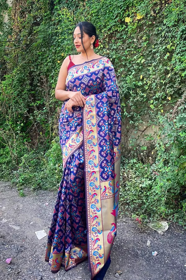 Blue Colour Paithani Silk Saree Online Shopping - Anaya Designer Studio