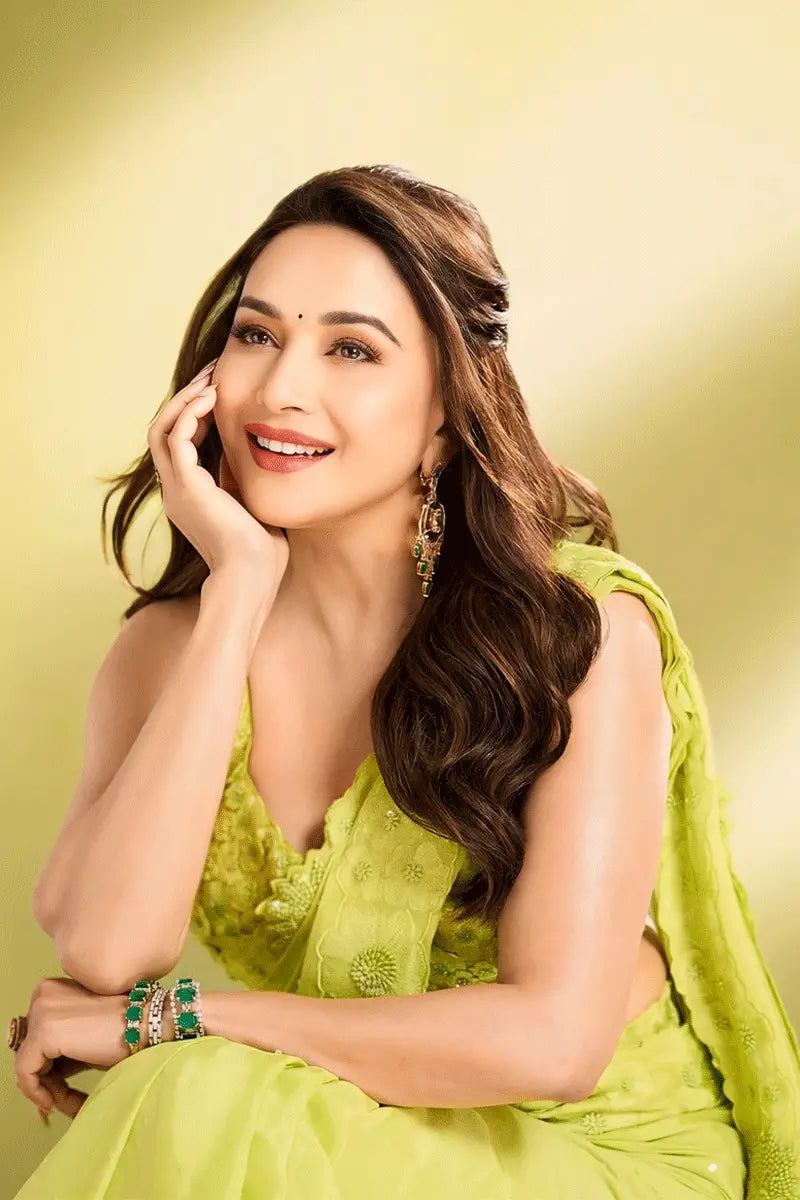 Madhuri Dixit Green Saree Look For Farewell