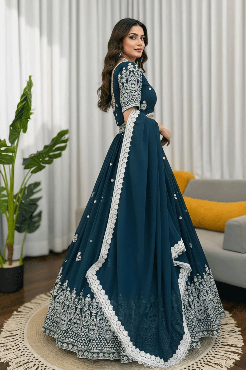 Bridal Sangeet Wear Teal Lehenga