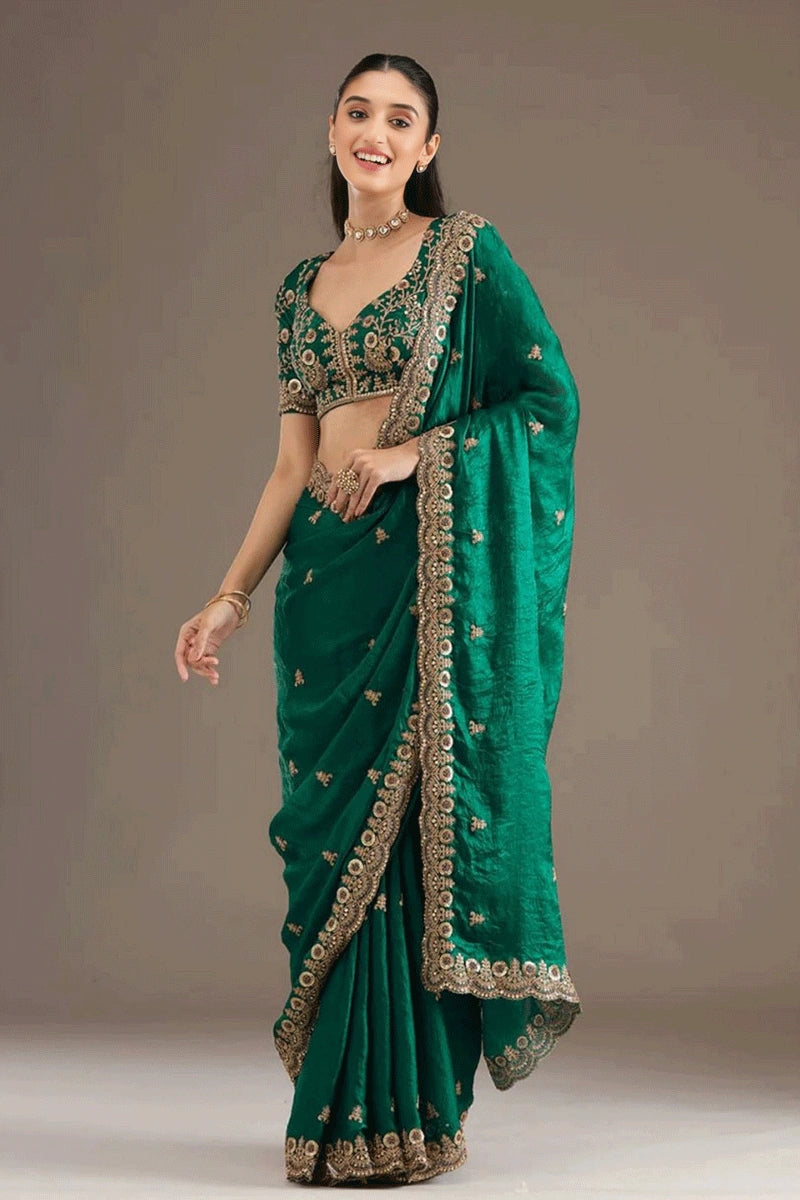 Fancy Zari Work Saree for Bridesmaid Reception Look