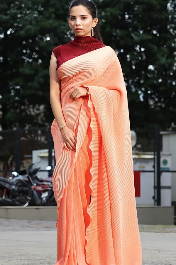 Buy Party Wear Georgette Saree With Peach Color In 2022 - Anaya Designer Studio
