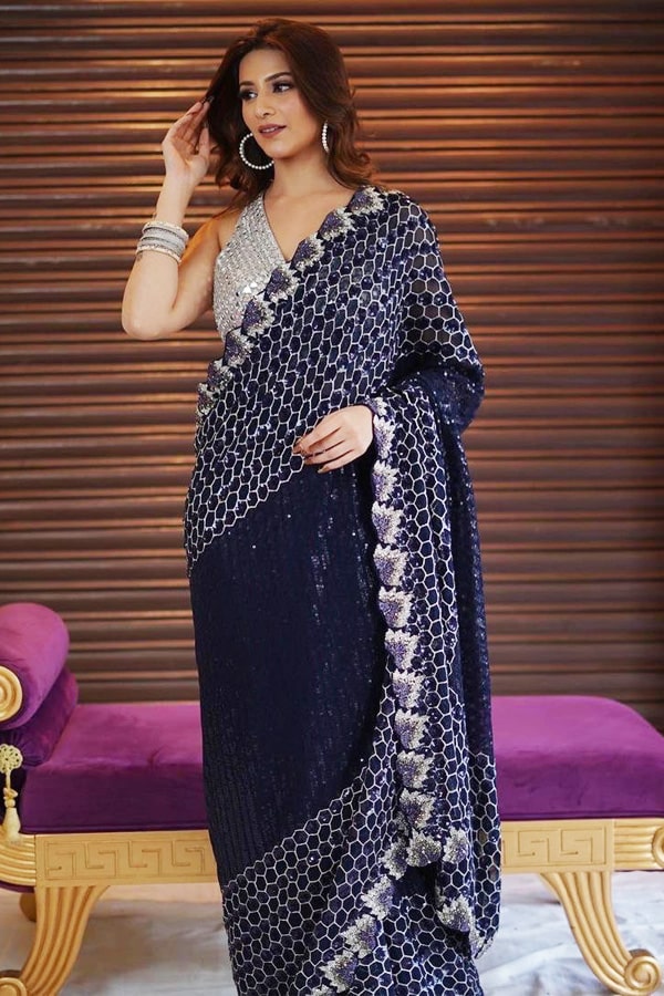 Buy Pure Georgette Fabric Saree Online For Girls With Price - Anaya Designer Studio
