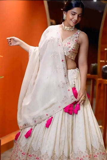 Buy The Latest Off White Lehenga For Garba Dance