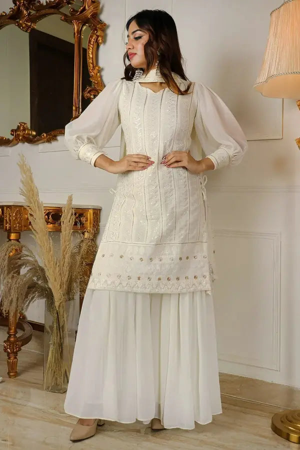 Designer White Sharara Kurti Set Design 2023 - Anaya Designer Studio
