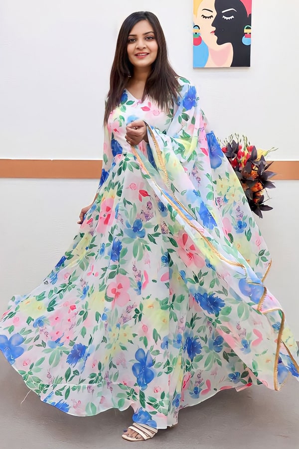 Casual Printed Georgette Gown Design For Girls - Anaya Designer Studio