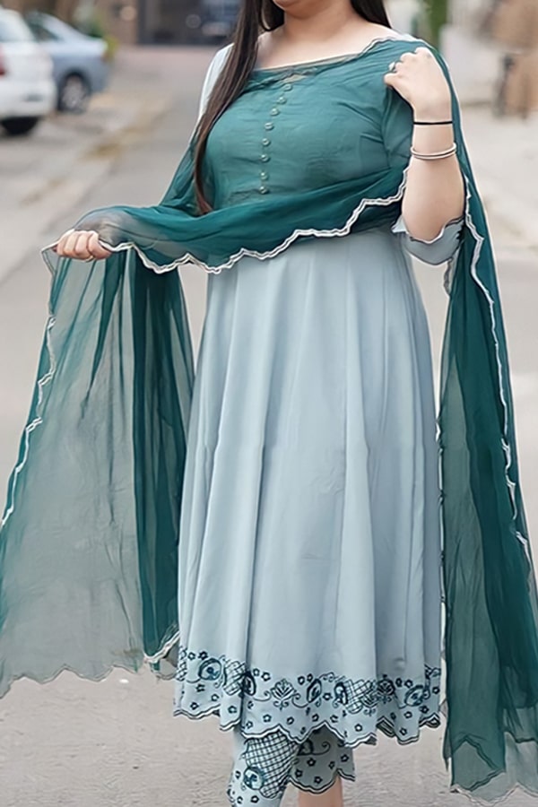 Casual simple anarkali dress for girls Pista 2021 - Anaya Designer Studio