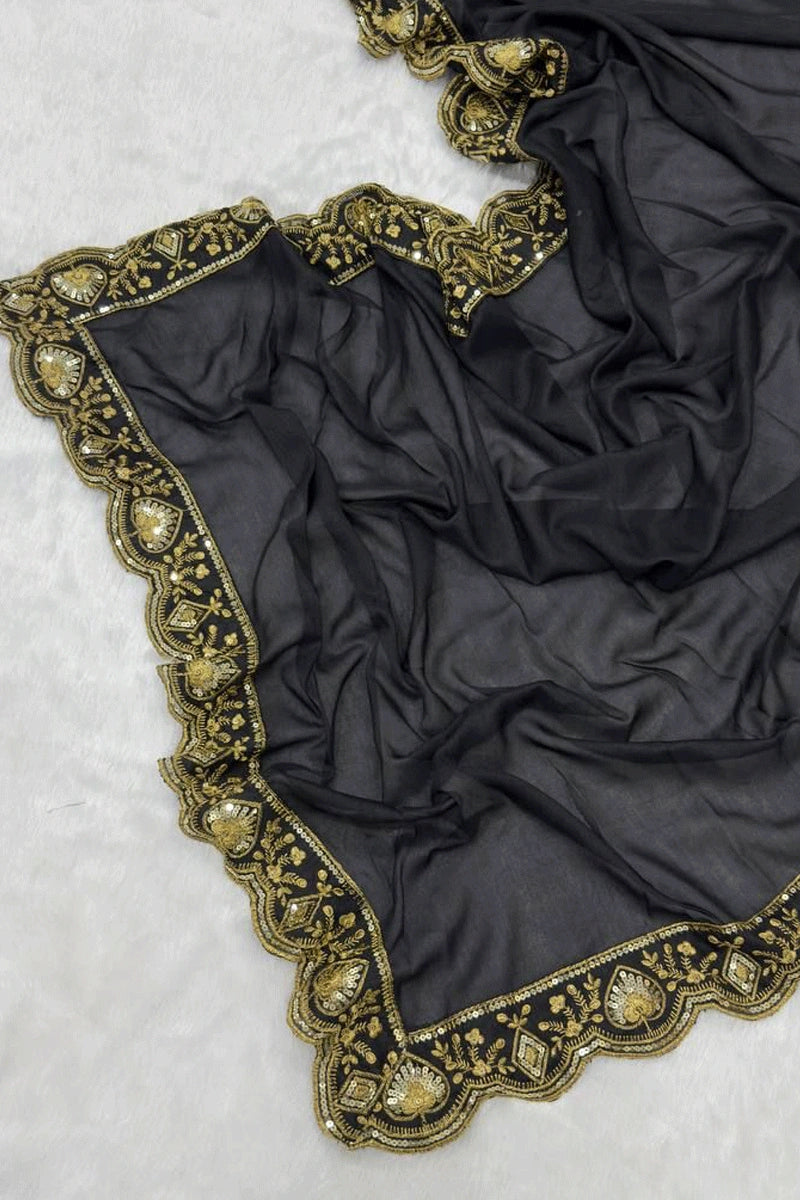 Celebrity-Inspired Vidya Balan Black Reception Saree