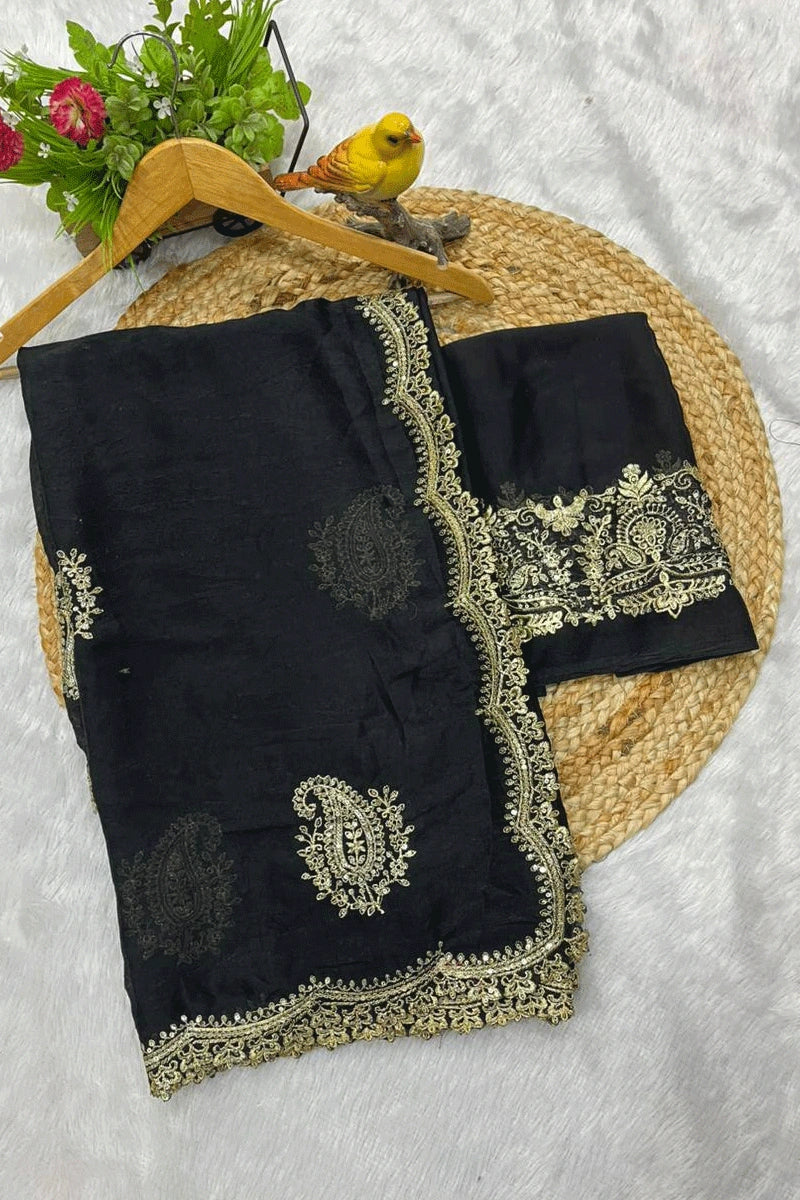 Celebrity Style Black Saree for Reception Party