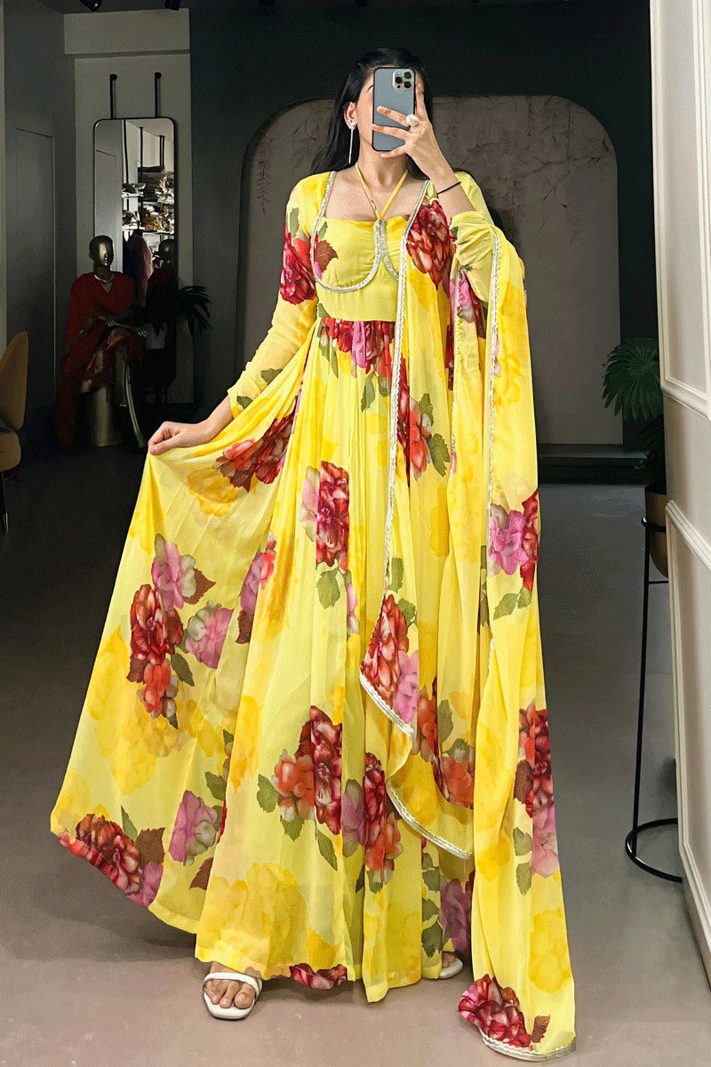 Chiffon Long Gown With Dupatta