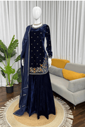 Classic Navy Blue Velvet Suit for Winter Wear