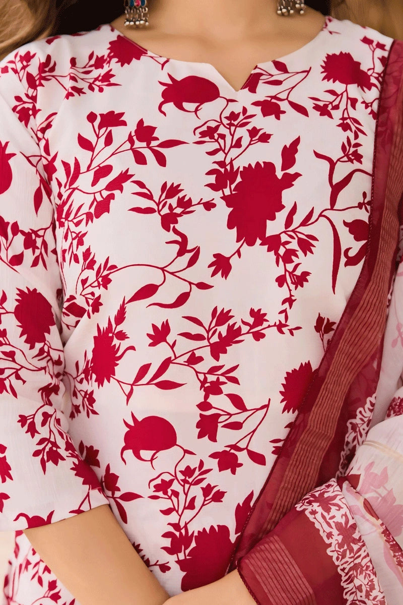  Cotton Red Printed Kurti 