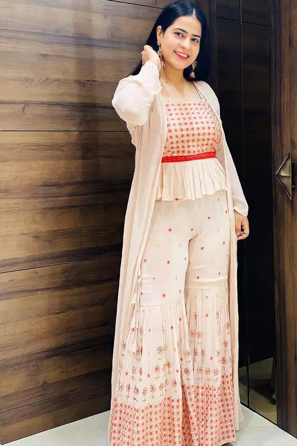 Crop Top With Palazzo And Shrug Set For Wedding - Anaya Designer Studio