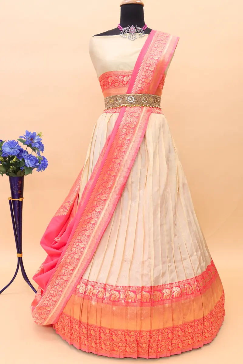 Cream Half Saree For Girls