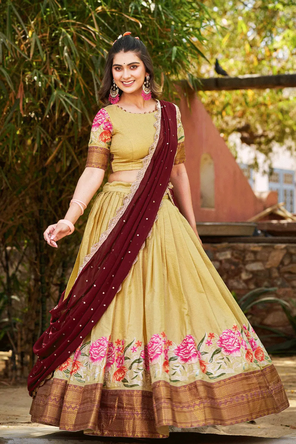 Cream Color traditional half saree online shopping