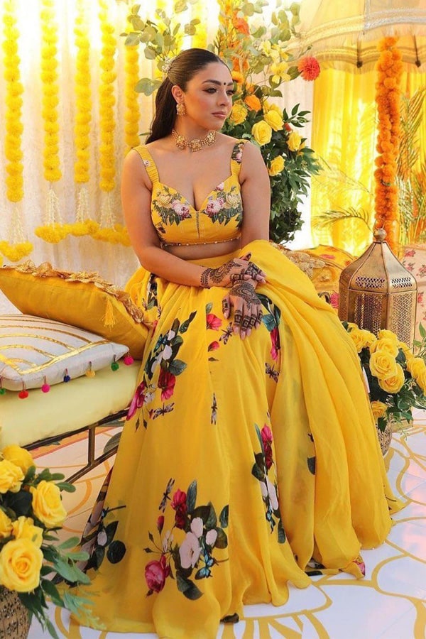 Floral Crop Top Lehenga For Haldi Ceremony - Anaya Designer Studio